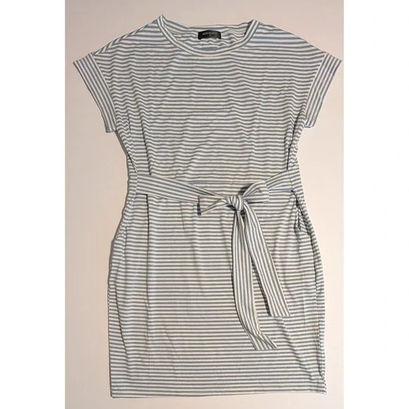 NWOT Merokeety Blue Striped Tie Waist T-Shirt Dress XL Short Sleeve Pockets - Picture 2 of 6